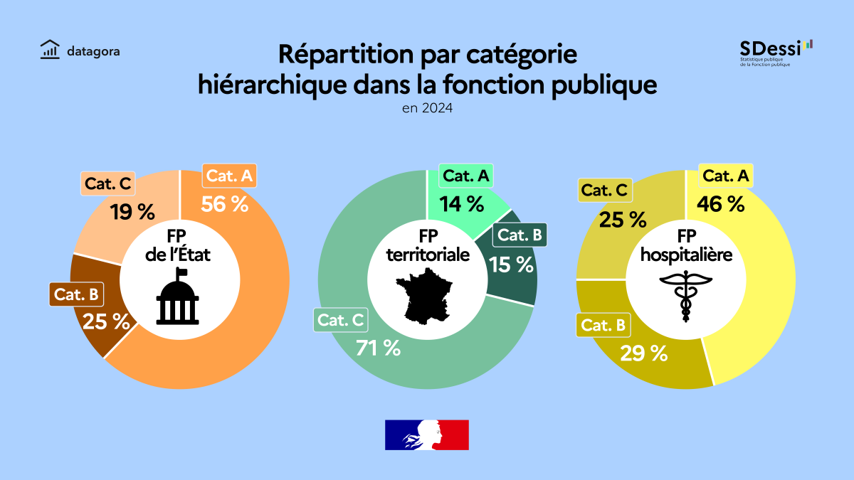 Répartition par catégorie hiérarchique dans la fonction publique en 2024 